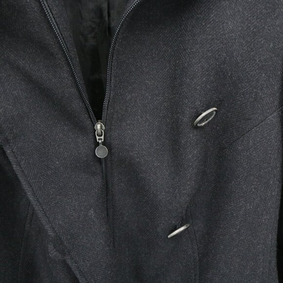 Akris Punto Fur Collar Charcoal Gray Black Zip Front Jacket 14 - Picture 3 of 4